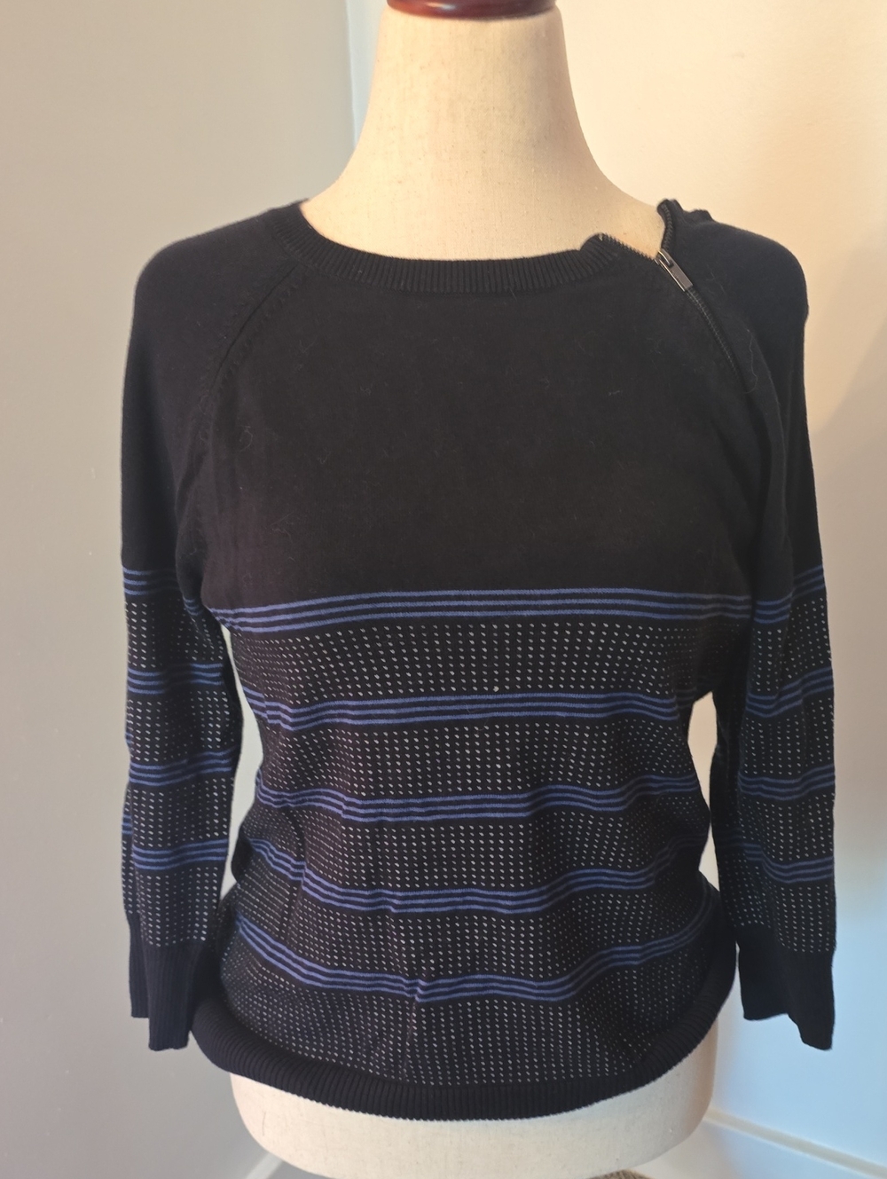 Liz Claiborne Black Sweater with Blue Stripes